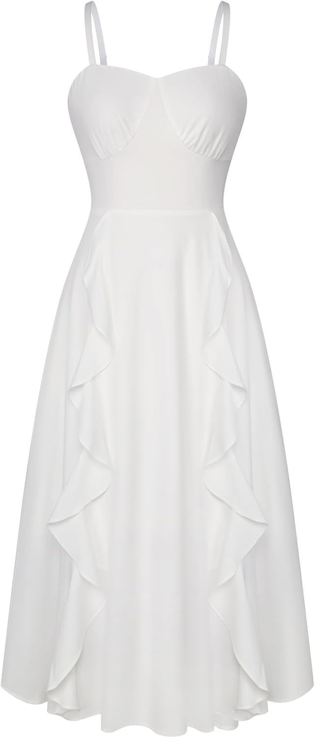 Boho Midi Sun Dress for Women - Ruffle Casual Wedding Guest Dress