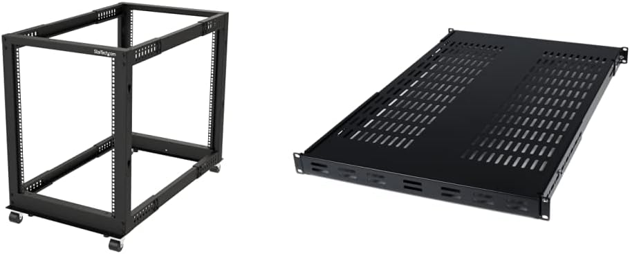 15U Mobile Open Frame Server Rack with Adjustable Vented Shelf