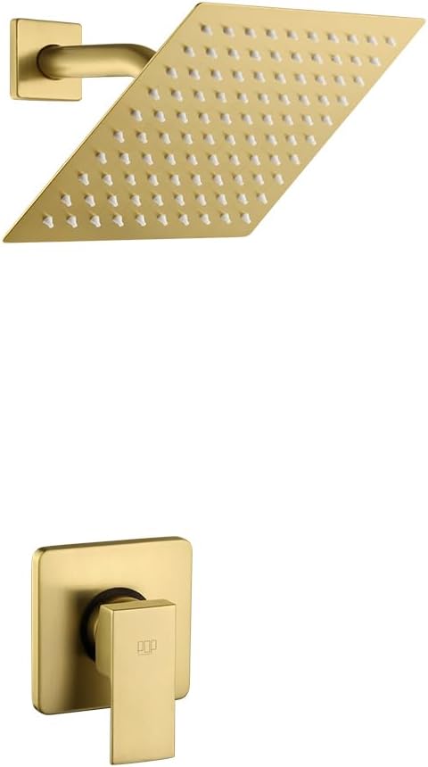 Brushed Gold Shower Faucet Set with 8 Inch Rainfall Shower Head