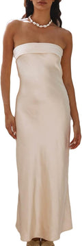 Satin Silk Backless Tube Top Maxi Dress - Elegant Strapless Fit
