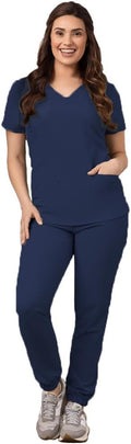 Green Town Women's Scrub Set with Jogger Pant and V-Neck Top - 2-Piece