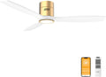 White Wood Ceiling Fan with Light 52in Low Profile Remote - Quiet