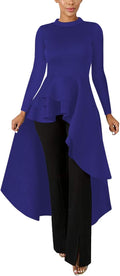 Lrady Ruffle High Low Asymmetrical Long Sleeve Peplum Top Dress