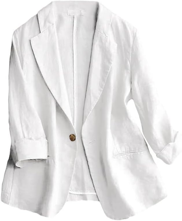 Linen Blazer Women 3/4 Sleeve Lightweight Spring Summer Jacket