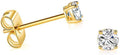 Solid 14k Yellow Gold Solitaire Round CZ Stud Earrings - Classic