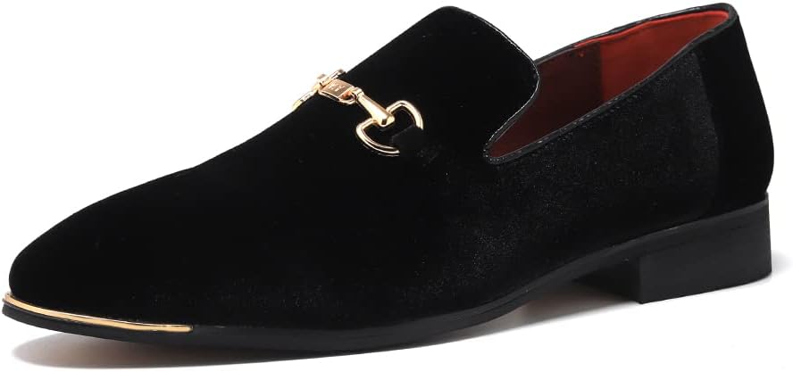 FLQL Men's Luxury Penny Loafer Slip-On Velvet Shoes for Parties