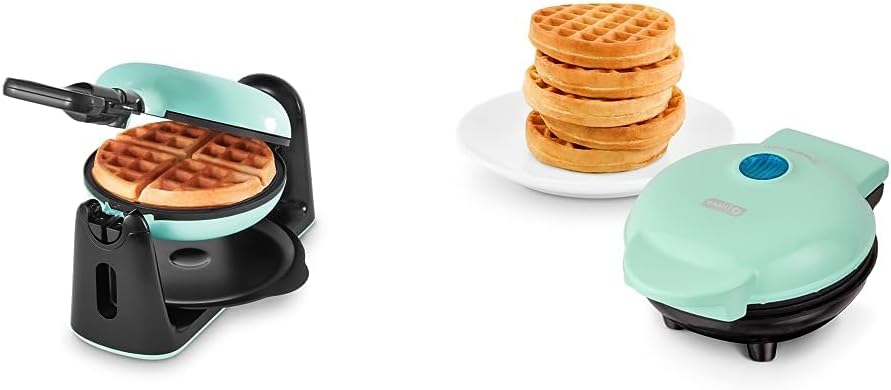 DASH Aqua Waffle Duo: 1 Thick & Mini Maker, Non-Stick, Easy Clean
