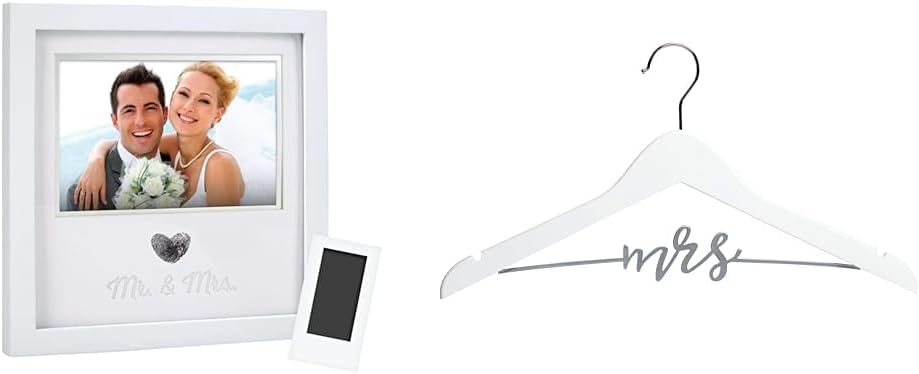Heart Thumbprint Photo Frame and Wedding Dress Hanger Bundle