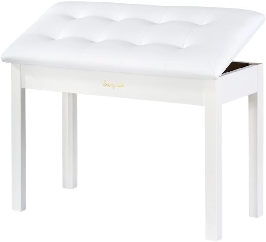 Solid Wood Duet Piano Bench with Storage and Padded Cushion