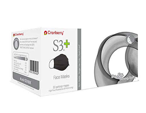 Cranberry S3160Kcase S3+ Earloop Face Mask, 3-Ply, Black