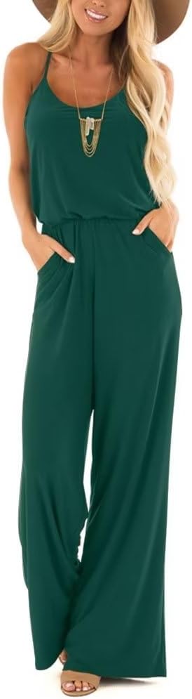 Lacozy Womens Casual Sleeveless Spaghetti Strap Jumpsuit