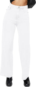 Straight Leg Jeans for Women High Waisted Raw Hem - Comfortable Fit