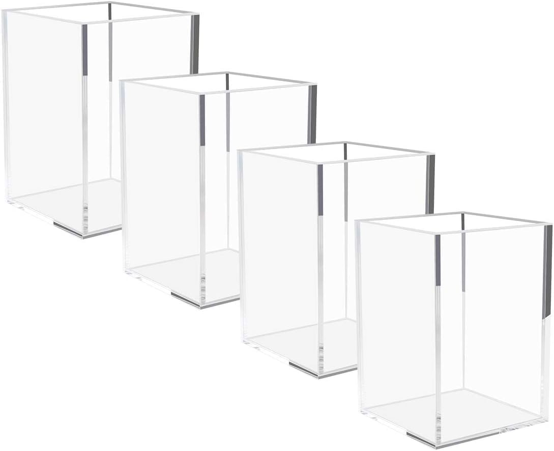 NIUBEE Clear Acrylic Pen Holder 4 Pack - Desk Organization