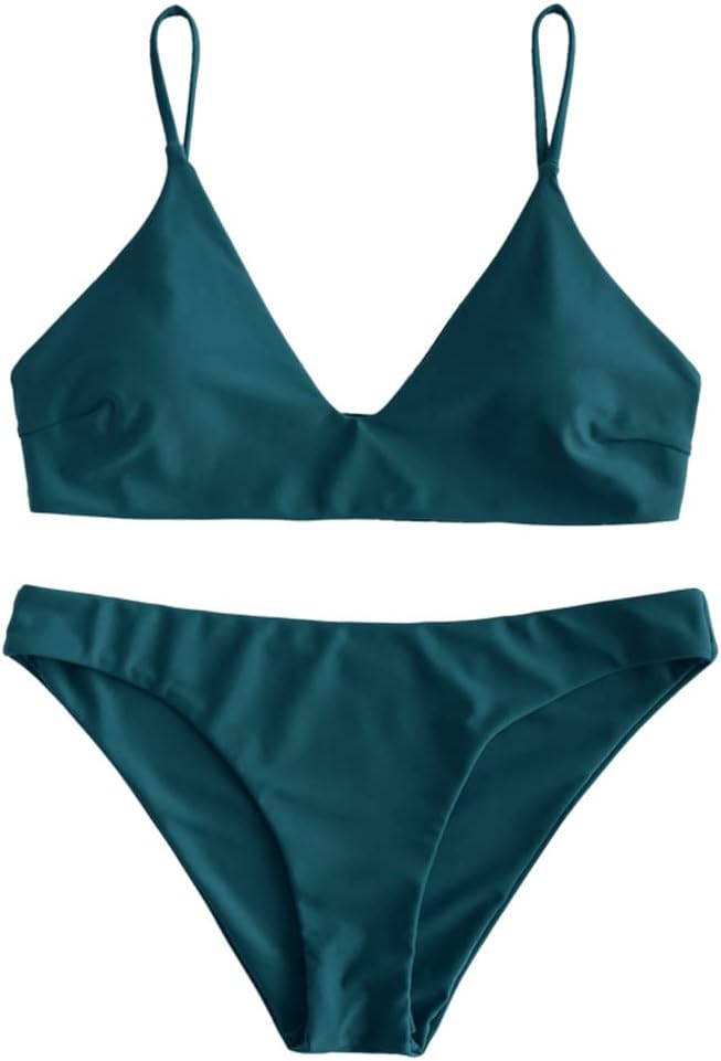 ZAFUL Women's Solid Spaghetti Strap Bralette Bikini Set Review