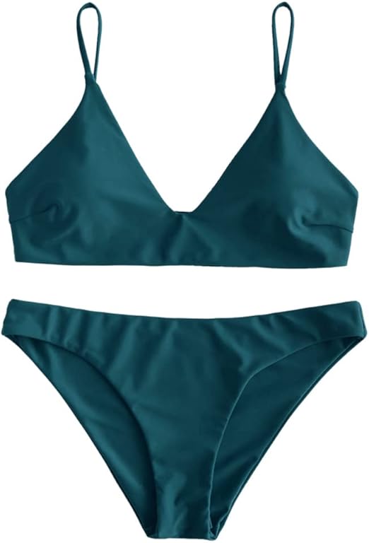 ZAFUL Women's Solid Spaghetti Strap Bralette Bikini Set Review