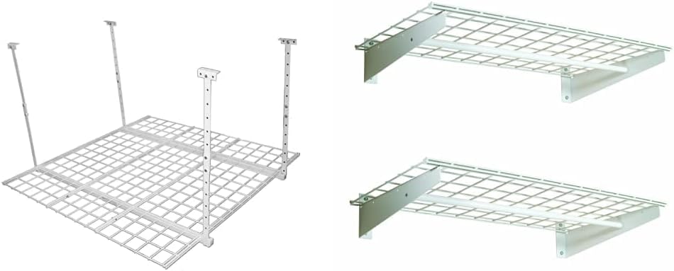 Garage Storage System Bundle with Overhead Rack and Wall Shelves