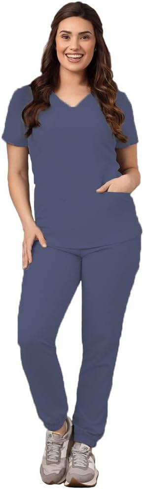 Green Town Scrubs for Women - Jogger Pant and V-Neck Top Set