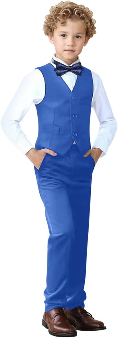 Boys Suit Set Formal Dress Shirt with Bowtie and Vest Pants