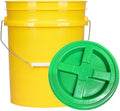 5 Gallon Food Grade Plastic Bucket with Green Screw Lid - Yellow Pail