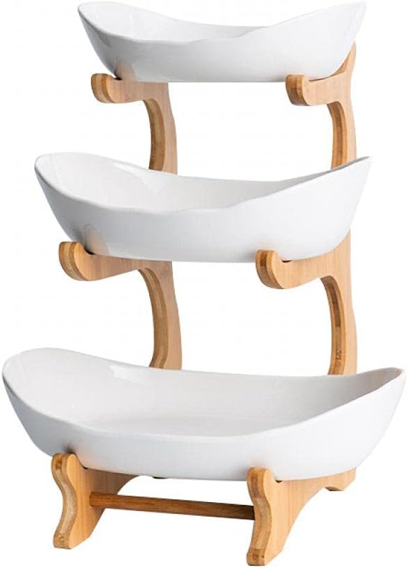 3 Tier Fruit Bowl with Bamboo Stand for Kitchen Counter Storage