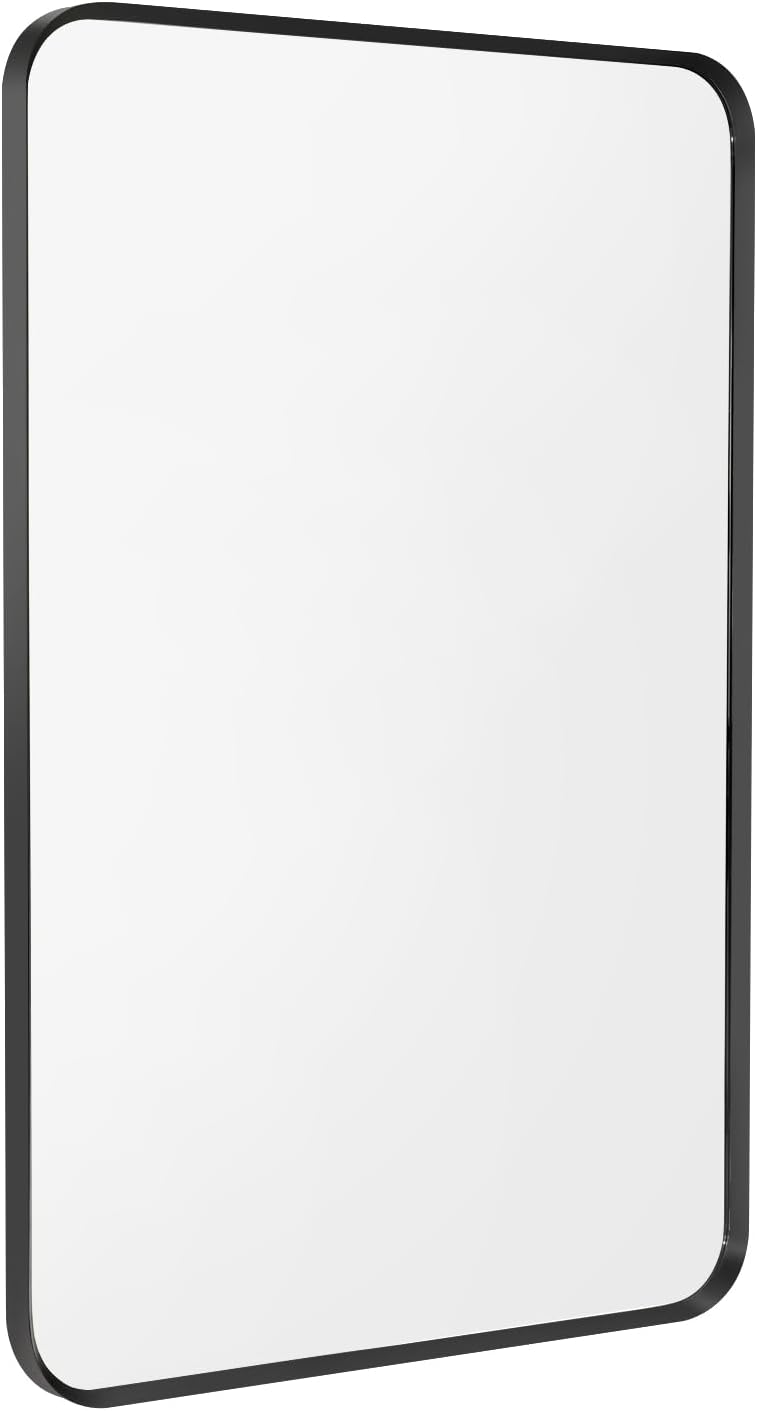 Wall Mount Mirror for Bathroom with Black Metal Frame Design