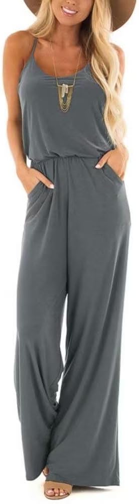 Lacozy Womens Casual Sleeveless Spaghetti Strap Jumpsuit