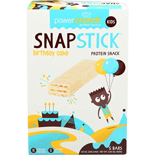 Power Crunch Kids Snap Sticks, Birthday Cake Flavor, 5ct Box - Healthy Snack!