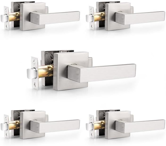 Probrico 5 Pack Hall and Closet Passage Door Levers in Satin Nickel