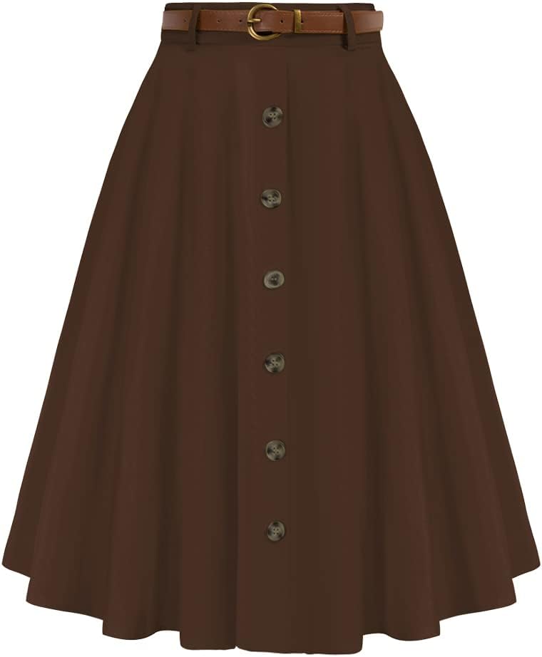 Belle Poque Women's Vintage High Waist A-Line Midi Skirt Review