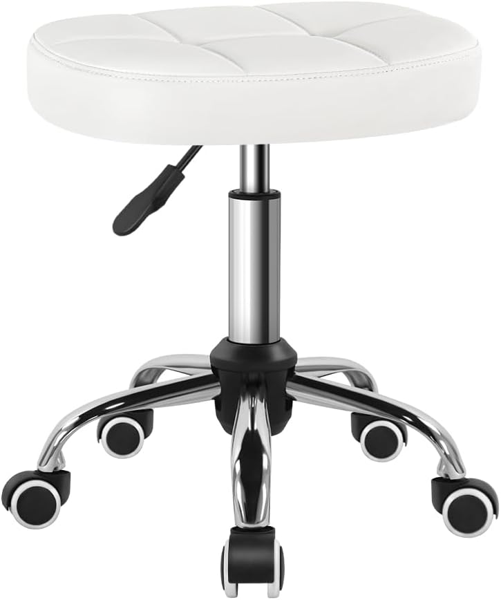 White 6-Square Lattice PU Swivel Stool for Work and SPA
