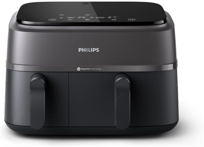Philips Dual Basket Air Fryer 3000 Series: 8-in-1 Rapid Cooking, 90% Less Fat