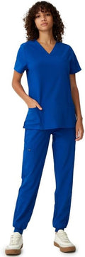 Women's V-Neck Scrubs Top & Cargo Pants Set - 10 Pockets, 4-Way while