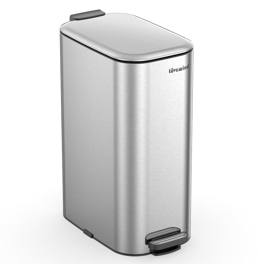 Lovewind 8 Gallon Stainless Steel Trash Can with Soft-Close Lid