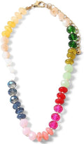 Gemstone Resin Bead Necklace - Colorful Hand-Knotted 17in