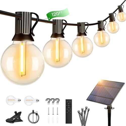 OHLUX 120FT Solar String Lights with Remote for Outdoor Decor