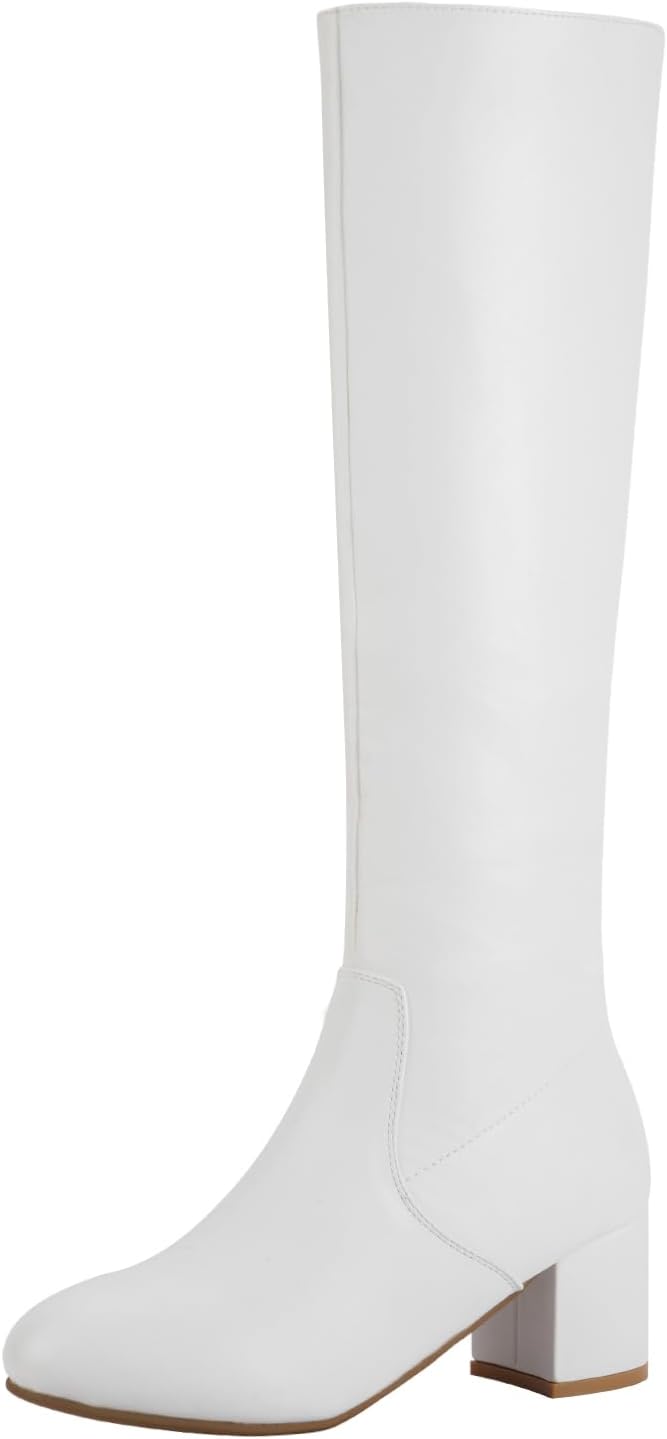 Shoe'N Tale Knee High Boots for Women with Block Chunky Heels