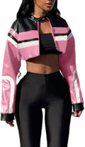Cropped Faux Leather Motorcycle Jacket for Women - Y2K Street Bomber