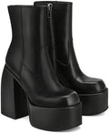 VOMIRA Ankle Boots for Women Chunky High Heel Square Toe Side Zipper