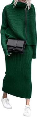 Turtleneck 2 Piece Sweater Skirt Set - Cozy Ribbed Knit Comfort