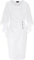 Womens Plus Size Chiffon Ruffle Cape Sleeve Bodycon Pencil Dress