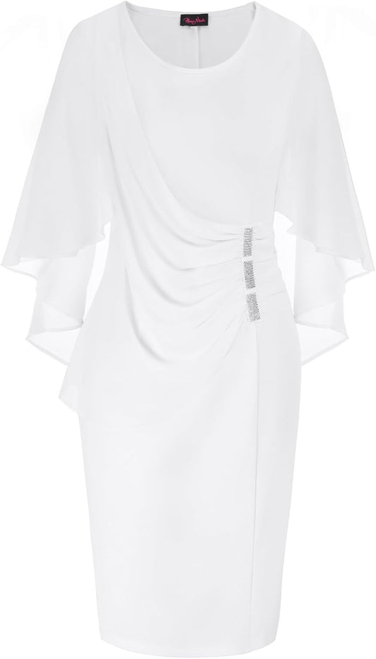 Plus Size Chiffon Ruffle Cape Sleeve Bodycon Pencil Dress