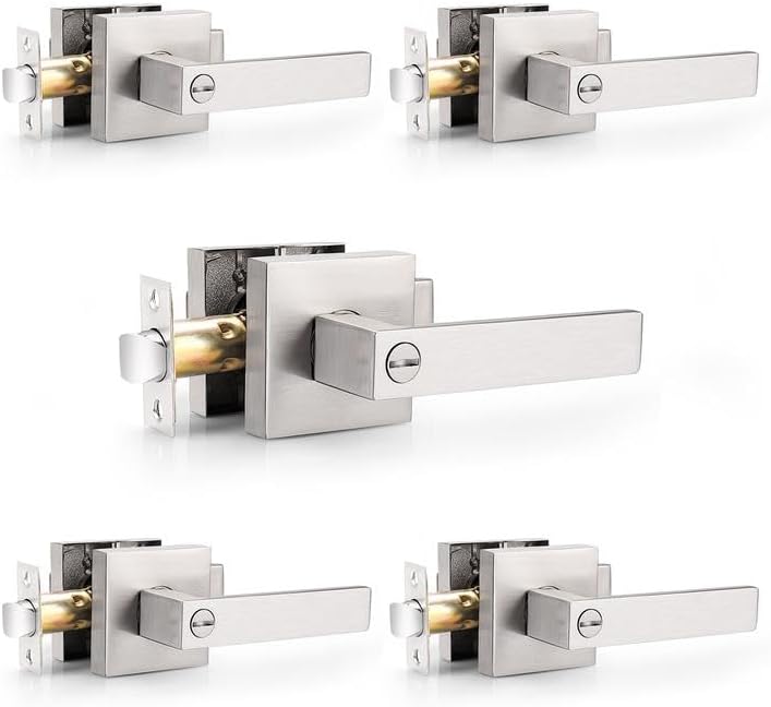 Probrico 5 Pack Door Handles with Lock for Bedroom & Bathroom