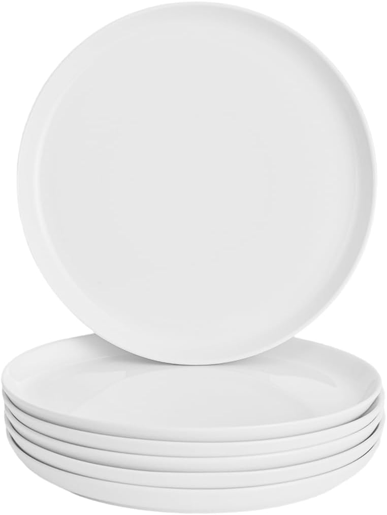 White Dinner Plates Set of 6 - Modern Porcelain Kitchen Plates