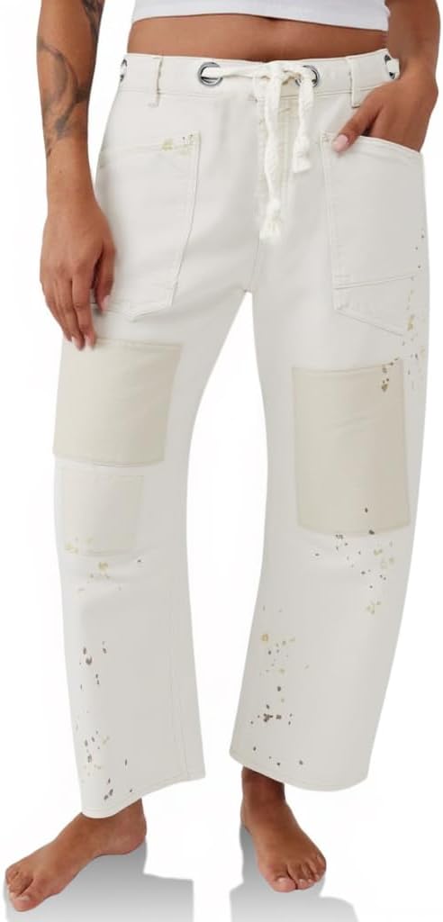 PLNOTME Womens Baggy Barrel Horseshoe Jeans for Trendy Style