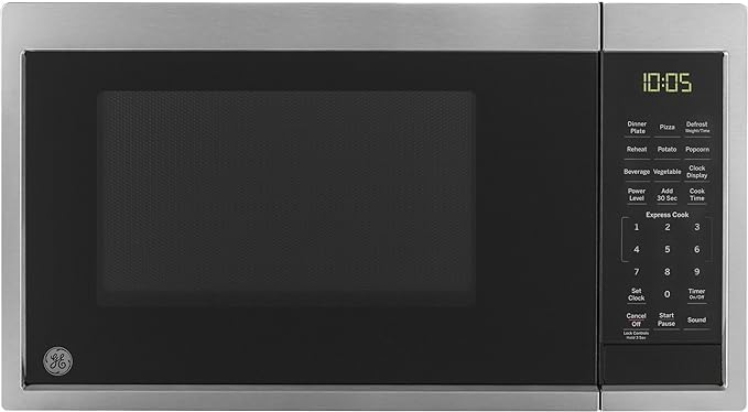 GE 900W Microwave Oven - 7 Auto Settings, Child-Lock - Compact Stainless Steel