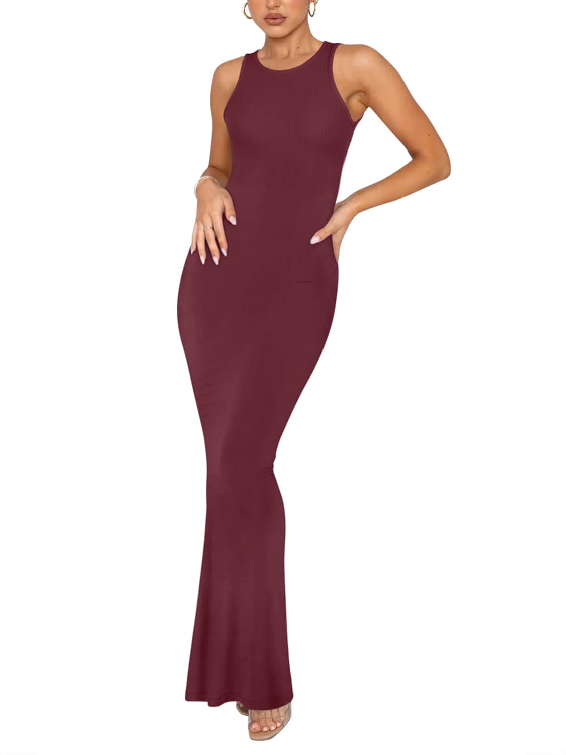 REORIA Women's Elegant Sleeveless Halter Neck Maxi Dress
