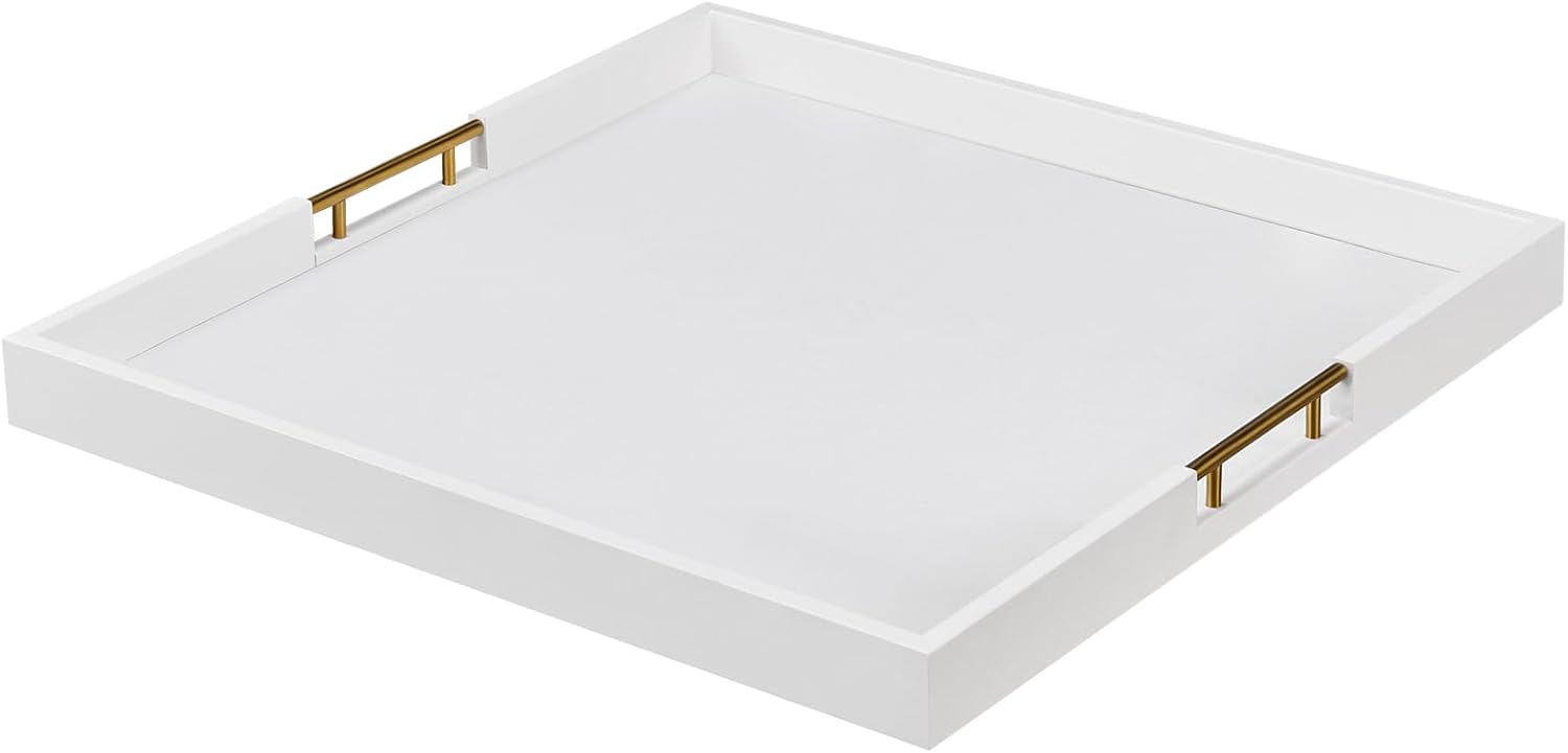 20x20 Inches Large White Faux Leather Ottoman Tray by Generic