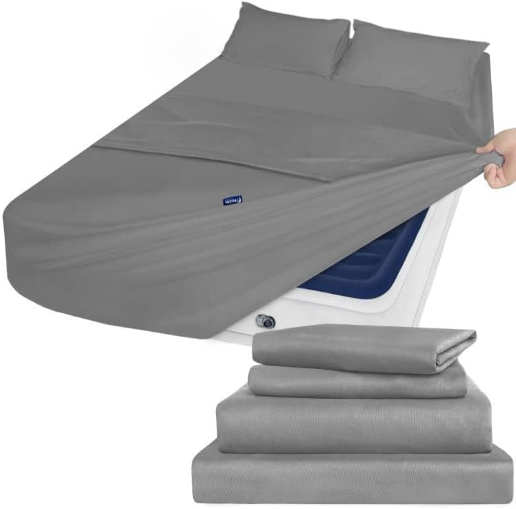 Extra Deep Pocket Twin Sheets Set for Kids Air Mattress Grey