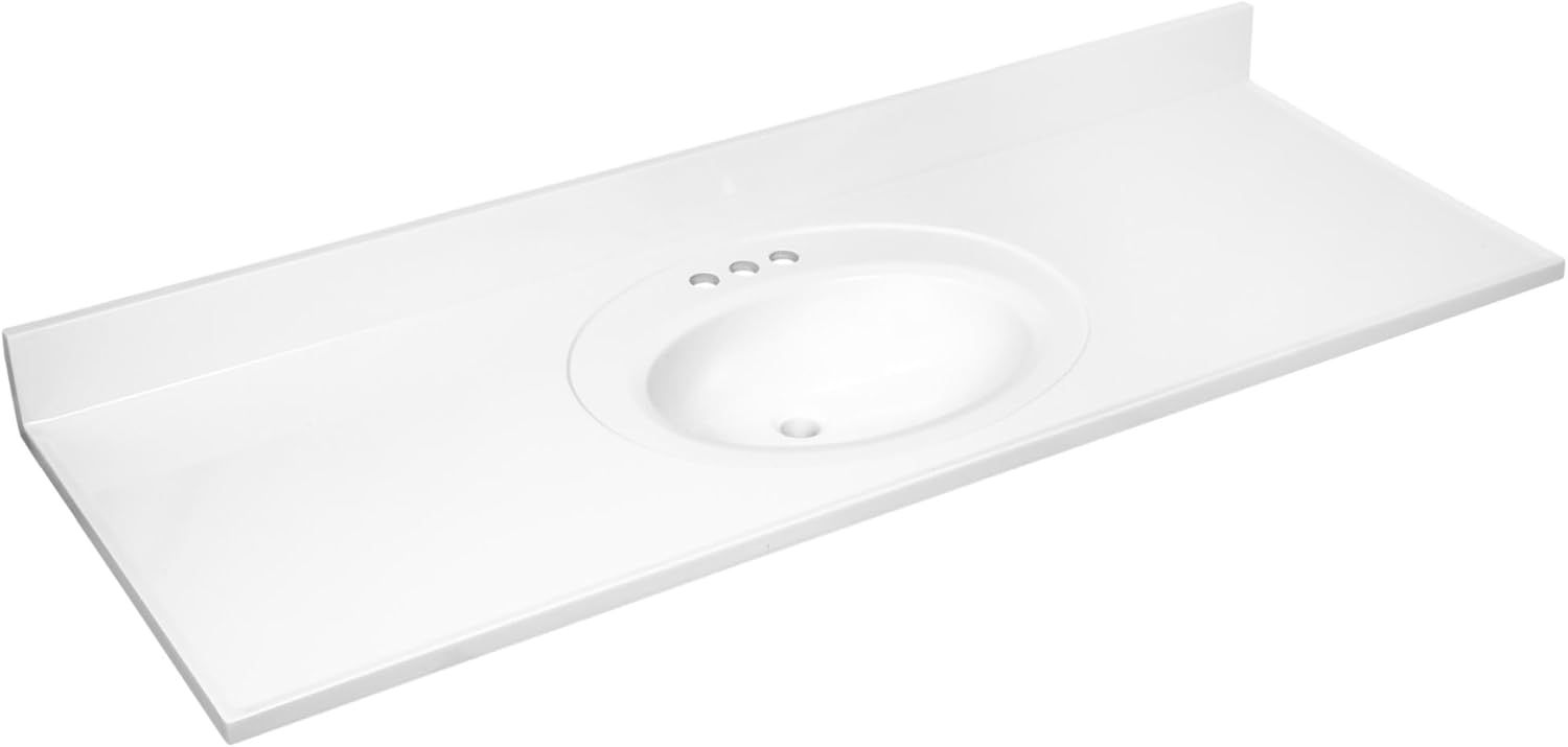 61 Inch Cultured Marble Vanity Top with Backsplash for Bathrooms