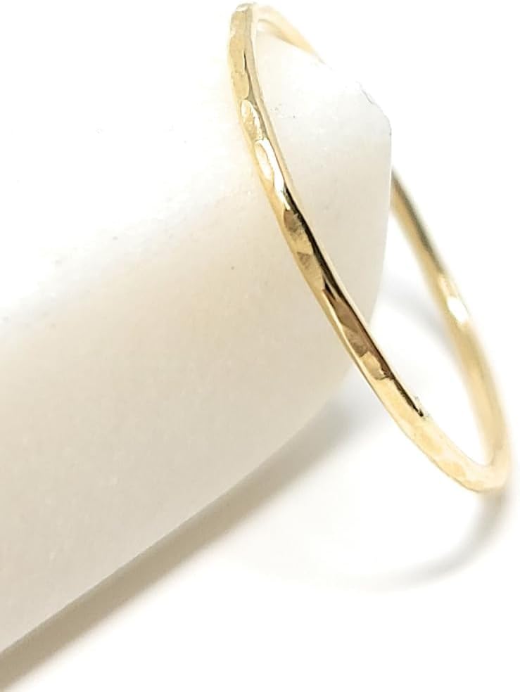 Hammered 10k Solid Gold Stacking Ring - Delicate Dainty Design